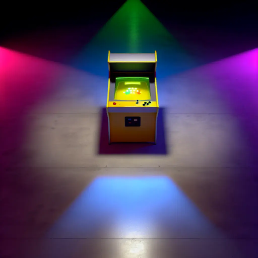1981 Pac-Man Cocktail Table under RGB spotlights