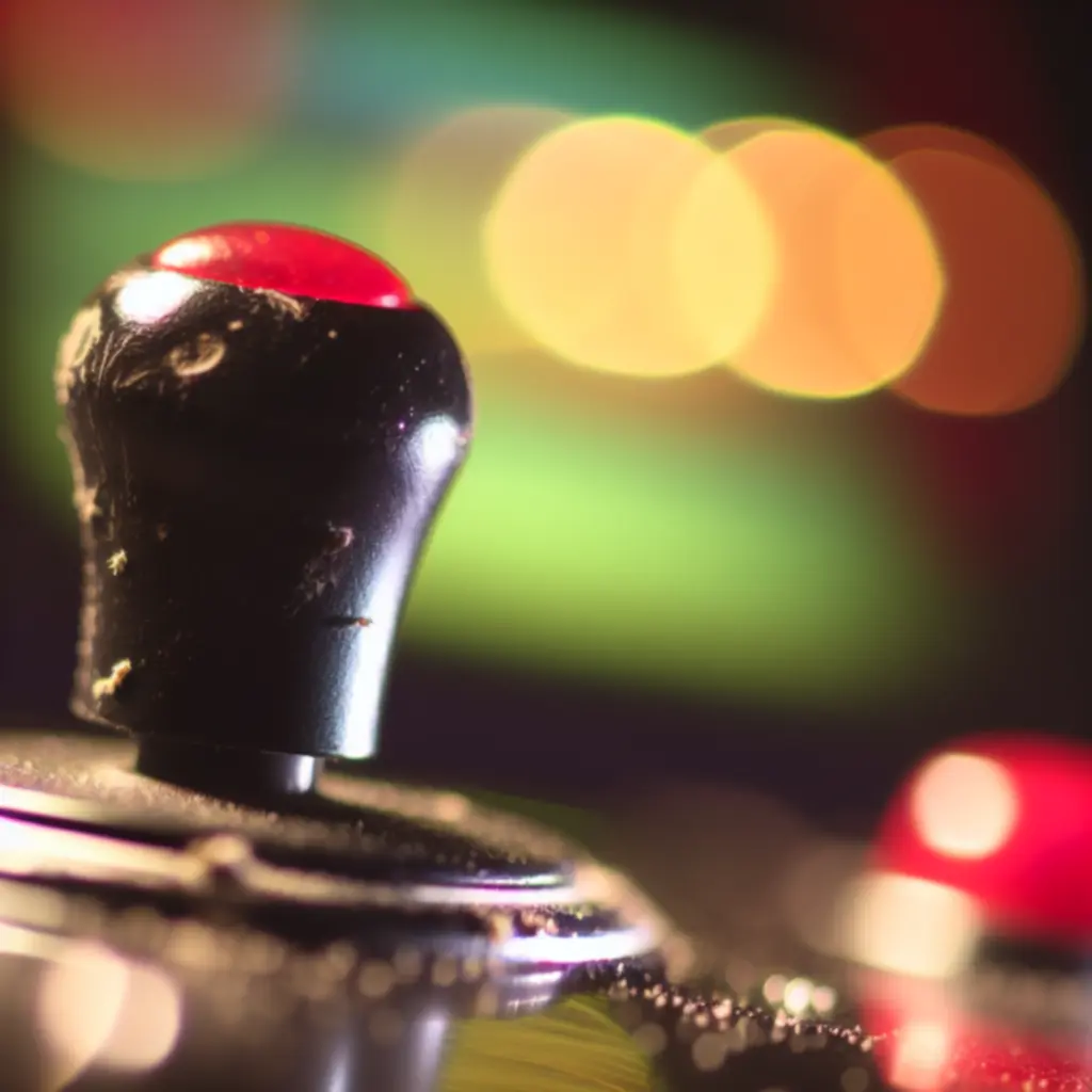 Macro zdjęcie zużytego joysticka Pac-Man