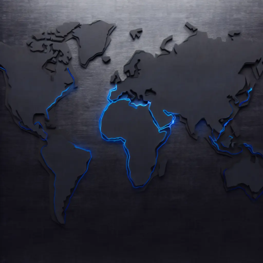 Mapa obszarów wysyłkowych podświetlona anodowanym niebieskim konturem