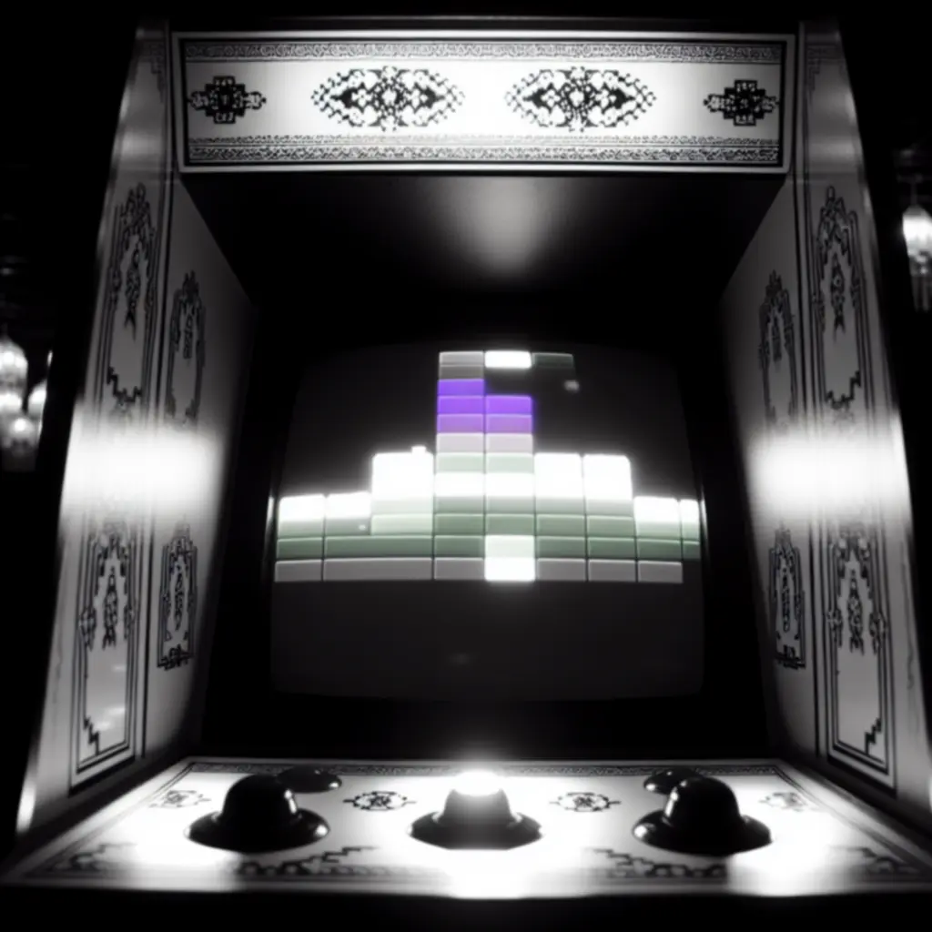 Tetris cabinet CRT glow in studio